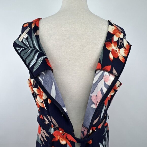 Signature Darby Size 16W Dress Blue and Orange Floral Sleeveless Zip Back Belted - Picture 6 of 9